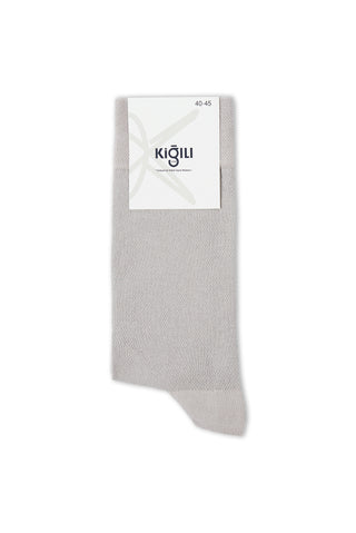 Orta Gri Tekli Desenli Pamuklu İnce Çorap