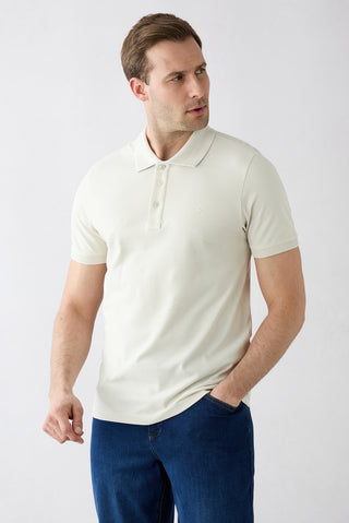 Taş Kıvrılmaz Polo Yaka Slim Fit Dar Kesim Ribana Detaylı Pamuk Tişört