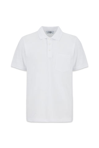 Beyaz Kıvrılmaz Polo Yaka Regular Fit Cepli Ribana Detaylı Pamuk Tişört