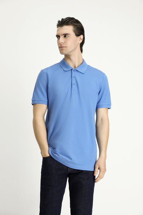 Aviator Blue Slim Fit Embroidered Cotton Polo Shirt