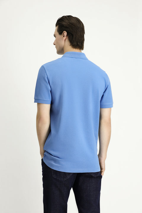Aviator Blue Slim Fit Embroidered Cotton Polo Shirt