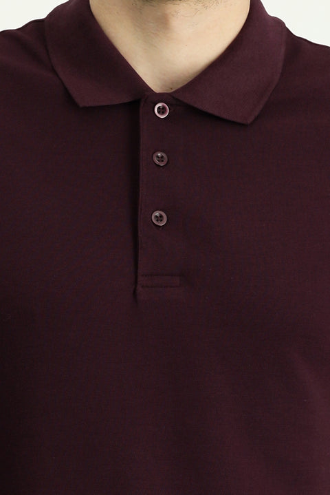 Koyu Bordo Slim Fit Dar Kesim Nakışlı Pamuk Polo Yaka Tişört