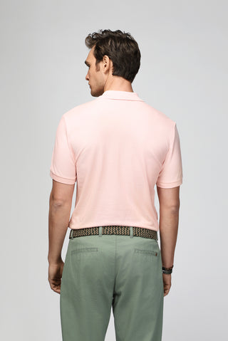 Toz Pembe Slim Fit Dar Kesim Nakışlı Pamuk Polo Yaka Tişört