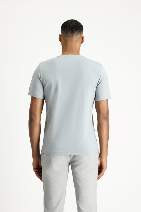 Medium Grey Crew Neck Slim Fit Soft Textured Cotton Lycra Stretch T-Shirt