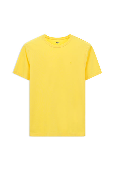 Açık Sarı Bisiklet Yaka Slim Fit Yumuşak Dokulu Pamuklu Likralı Esnek Tişört