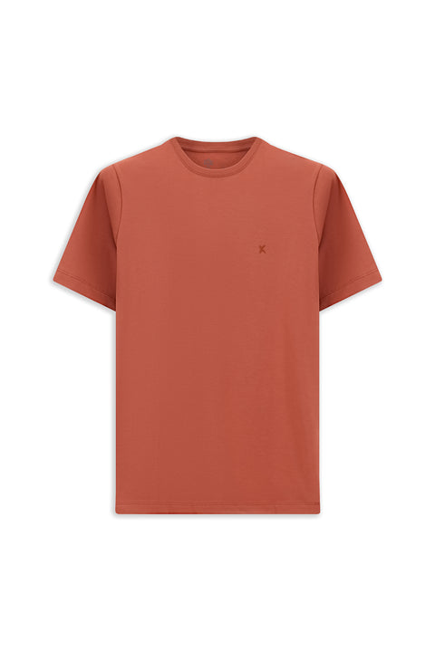 Terracotta Crew Neck Slim Fit Soft Textured Cotton Lycra Stretch T-Shirt