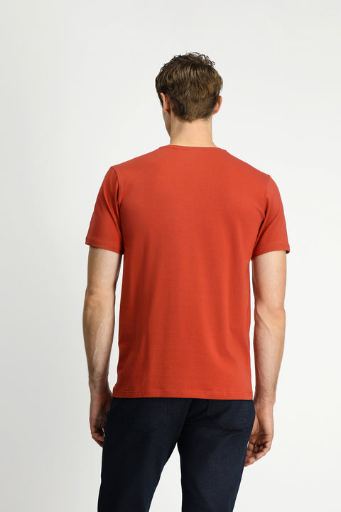 Orange Crew Neck Slim Fit Soft Textured Cotton Lycra Stretch T-Shirt