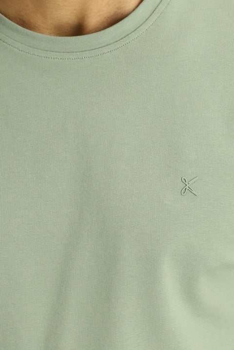 Forest Green Crew Neck Slim Fit Soft Textured Cotton Lycra Stretch T-Shirt