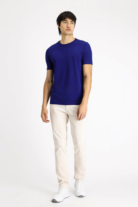 Lacivert Bisiklet Yaka Slim Fit Dar Kesim Pamuklu Tişört