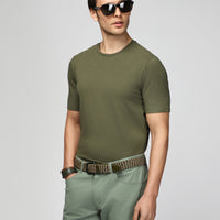Medium Khaki Crew Neck Slim Fit Narrow Cut Cotton T-Shirt