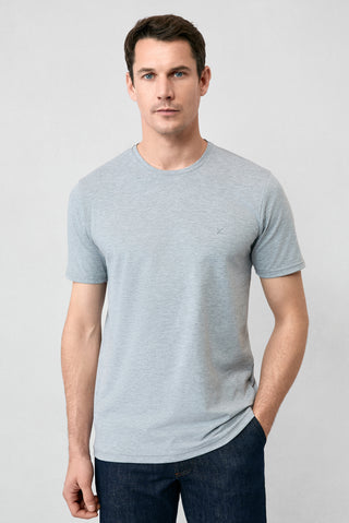 Orta Gri Melanj Bisiklet Yaka Slim Fit Dar Kesim Süprem Pamuklu Basic Tişört