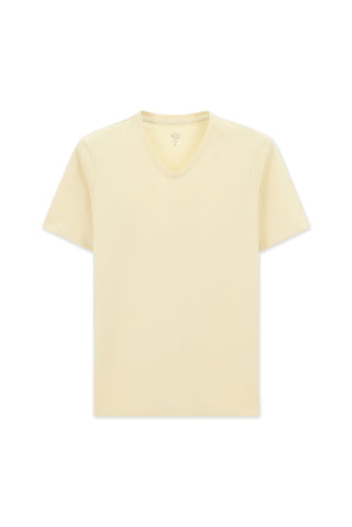 Ekru V Yaka Slim Fit Dar Kesim Süprem Pamuklu Basic Tişört