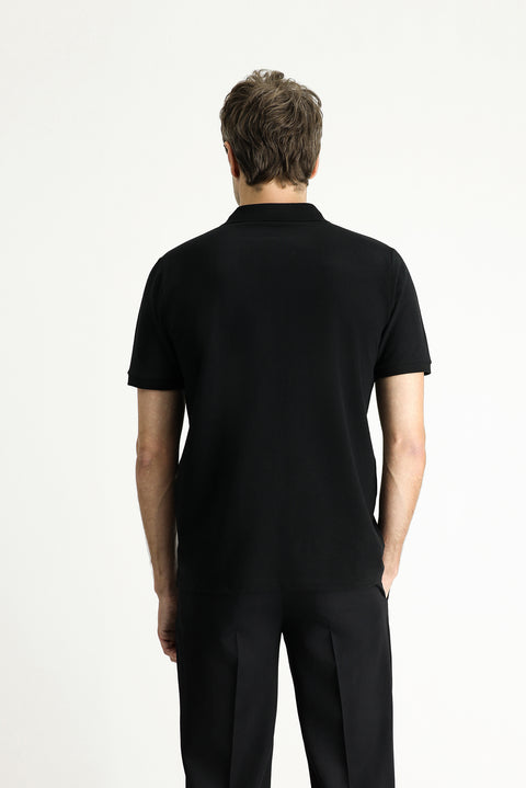Siyah Regular Fit Nakışlı Pamuk Polo Yaka Tişört