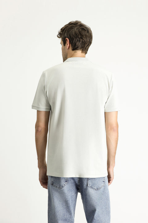 Stone Embroidered Regular Fit Cotton Polo Shirt