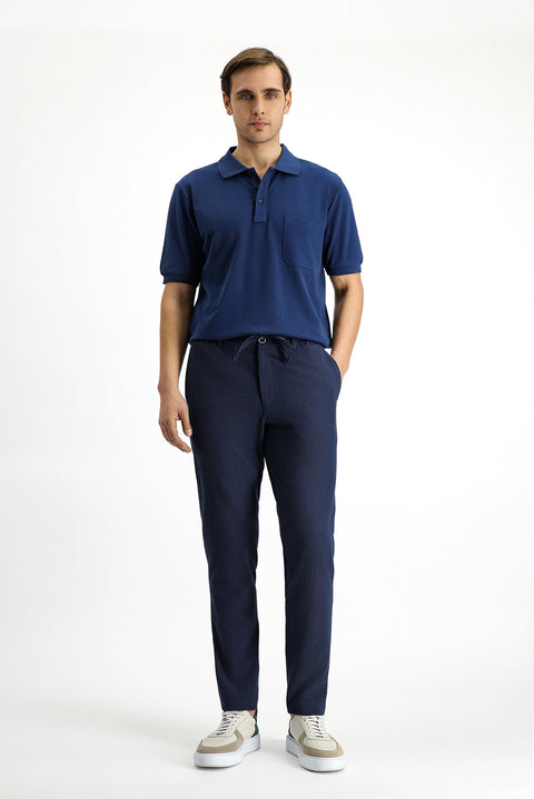 Indigo Regular Fit Cotton Embroidered Pocketed Non-Rash Polo Collar T-Shirt