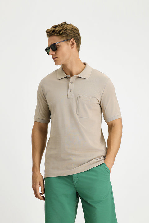 Medium Mink Regular Fit Cotton Embroidered Pocketed Non-Rundown Polo Collar T-Shirt