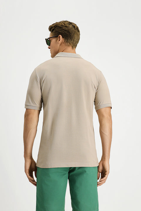 Medium Mink Regular Fit Cotton Embroidered Pocketed Non-Rundown Polo Collar T-Shirt