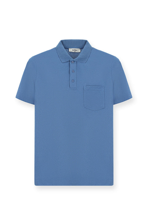 Aviator Blue Regular Fit Cotton Embroidered Pocket Polo Shirt