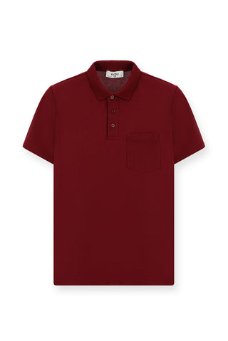 Koyu Bordo Regular Fit Pamuklu Nakışlı Cepli Polo Yaka Tişört