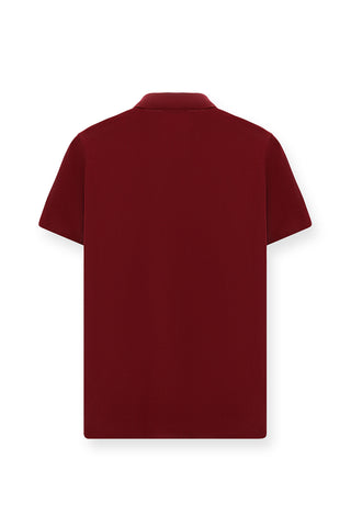 Koyu Bordo Regular Fit Pamuklu Nakışlı Cepli Polo Yaka Tişört