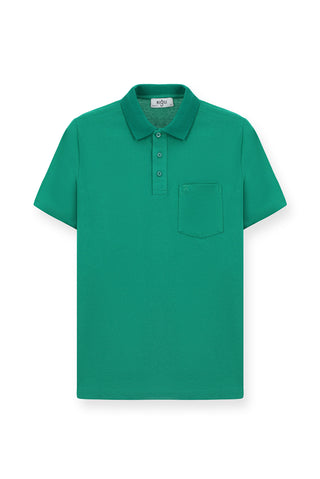 Orman Yeşili Regular Fit Pamuklu Nakışlı Cepli Polo Yaka Tişört