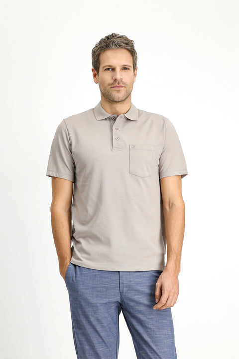 Medium Mink Regular Fit Cotton Embroidered Pocket Polo Shirt