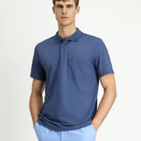 Indigo Regular Fit Cotton Embroidered Pocket Polo Shirt