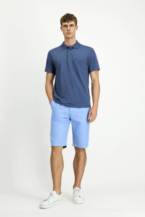 Indigo Regular Fit Cotton Embroidered Pocket Polo Shirt