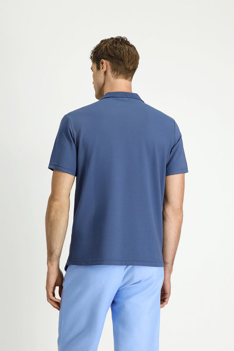 Indigo Regular Fit Cotton Embroidered Pocket Polo Shirt