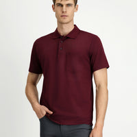 Dark Burgundy Regular Fit Cotton Embroidered Pocket Polo Shirt