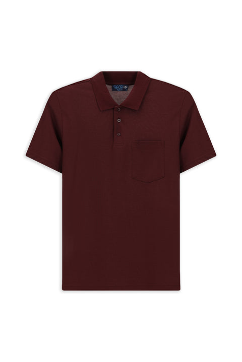 Dark Burgundy Regular Fit Cotton Embroidered Pocket Polo Shirt