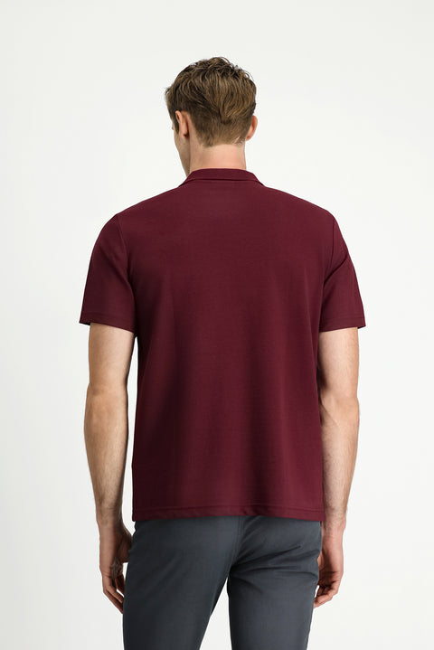 Dark Burgundy Regular Fit Cotton Embroidered Pocket Polo Shirt