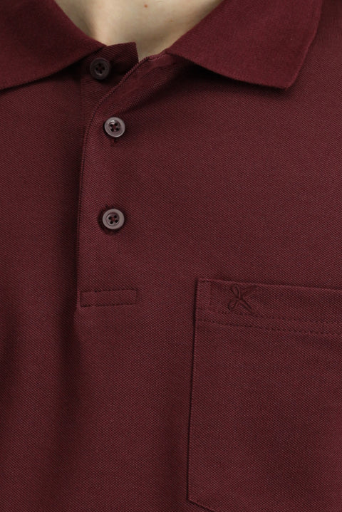 Dark Burgundy Regular Fit Cotton Embroidered Pocket Polo Shirt