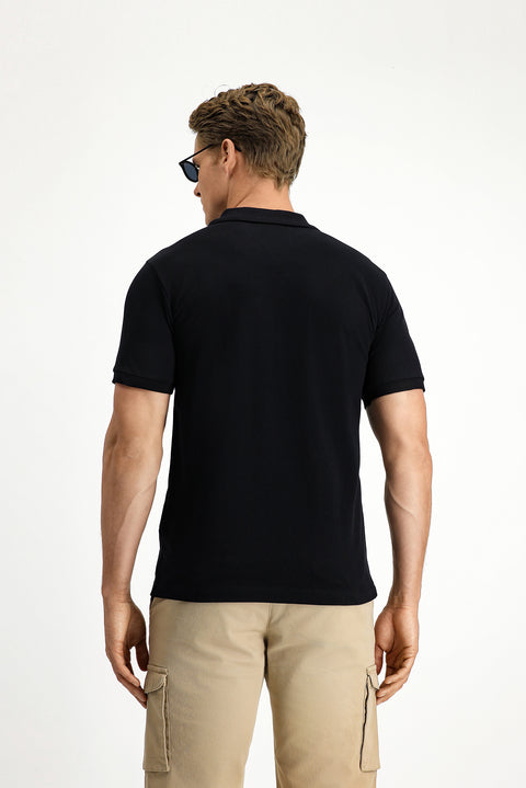 Black Slim Fit Narrow Cut Cotton Non-Rip Polo Shirt