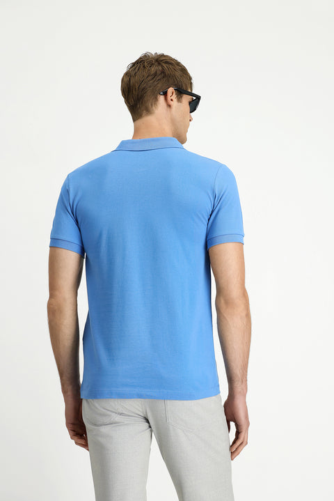 Aviator Blue Slim Fit Narrow Cut Cotton Non-Rip Polo Shirt