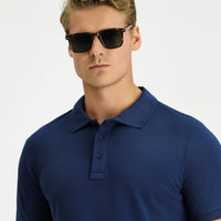 Indigo Slim Fit Narrow Cut Cotton Non-Wrinkle Polo Shirt