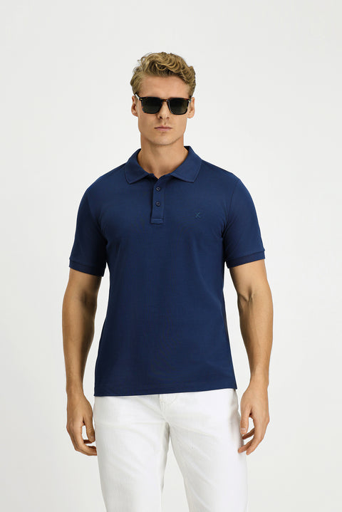 Indigo Slim Fit Narrow Cut Cotton Non-Wrinkle Polo Shirt