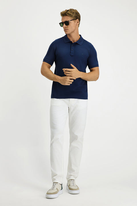 Indigo Slim Fit Narrow Cut Cotton Non-Wrinkle Polo Shirt