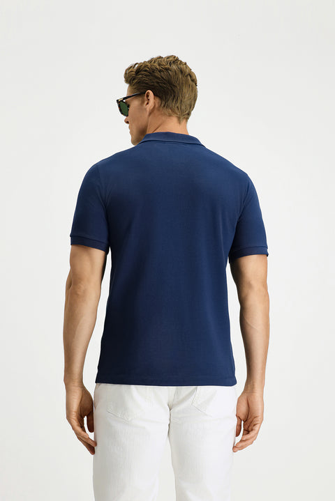 Indigo Slim Fit Narrow Cut Cotton Non-Wrinkle Polo Shirt