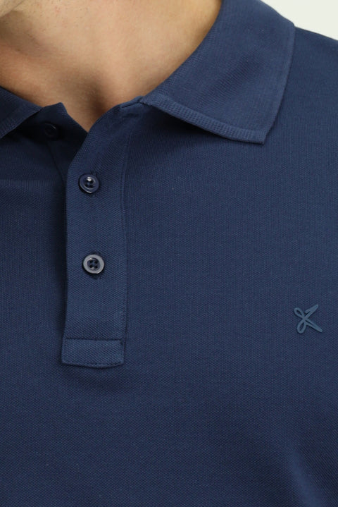 Indigo Slim Fit Narrow Cut Cotton Non-Wrinkle Polo Shirt