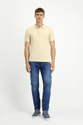 Açık Bej Slim Fit Dar Kesim Pamuk Kıvrılmaz Polo Yaka Tişört
