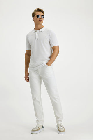 Beyaz Slim Fit Dar Kesim Pamuk Kıvrılmaz Polo Yaka Tişört