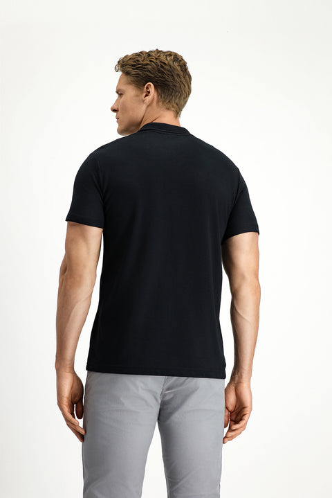 Black Slim Fit Embroidered Cotton Polo Shirt