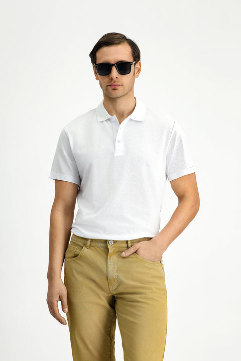 White Slim Fit Embroidered Cotton Polo Shirt