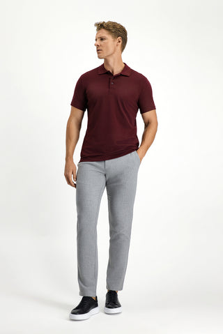 Koyu Bordo Slim Fit Dar Kesim Nakışlı Pamuklu Polo Yaka Tişört