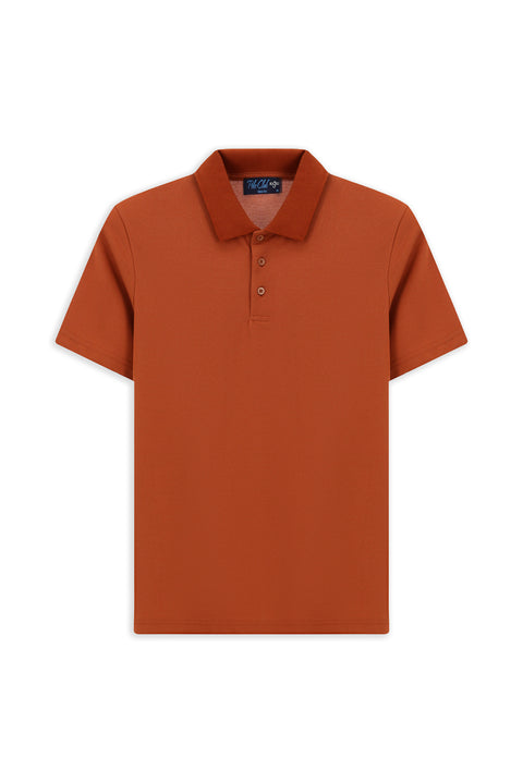 Kiremit Slim Fit Dar Kesim Nakışlı Pamuklu Polo Yaka Tişört