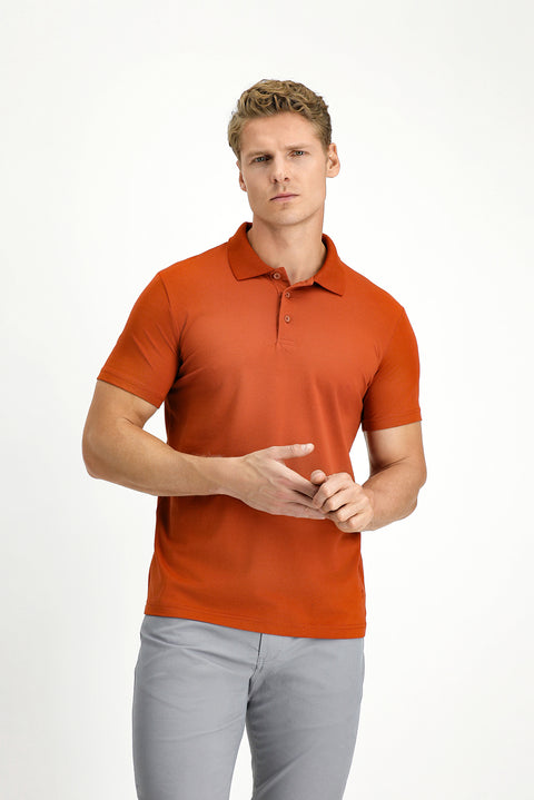 Kiremit Slim Fit Dar Kesim Nakışlı Pamuklu Polo Yaka Tişört