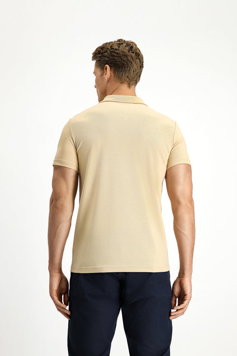 Medium Mink Slim Fit Narrow Cut Embroidered Cotton Polo Shirt