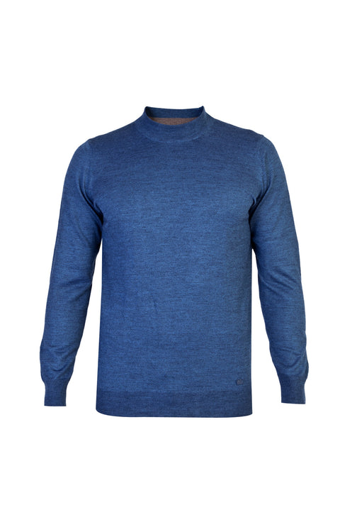 Blue Semi-Turtleneck Regular Fit Wool Knit Sweater