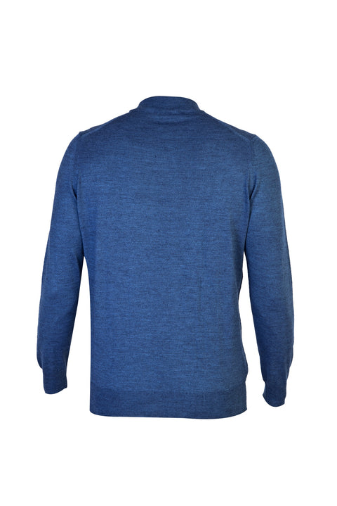 Blue Semi-Turtleneck Regular Fit Wool Knit Sweater